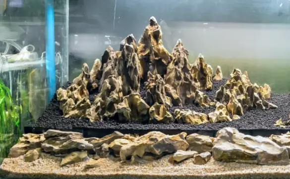 Why You Need Aquarium Substrate — Aquarium substrate and hardscape in an empty tank