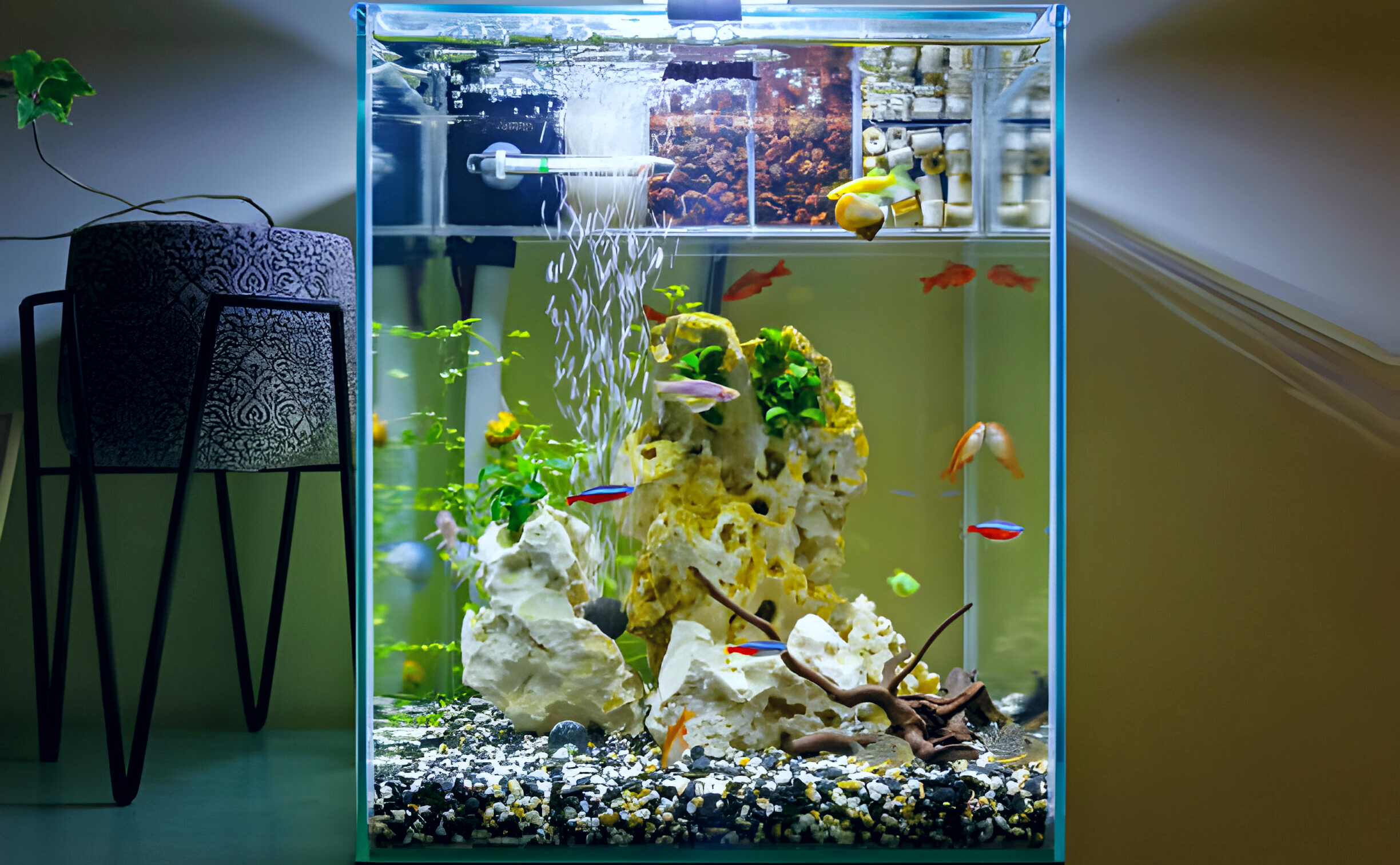 Nano Aquariums — Nano Aquarium in the interior. Small aquarium on the chest of drawers (Photo by Dmitry Koshelev)