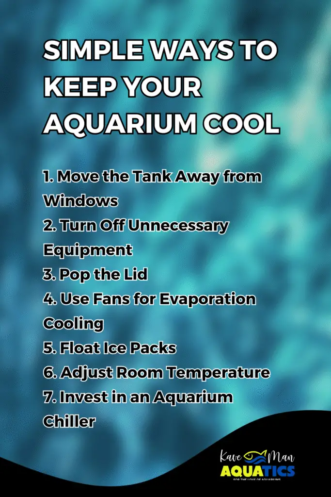 7 Easy Ways to Keep Your Aquarium Cool This Summer 5 Keep Your Aquarium Cool — List of text on a blue blurred background